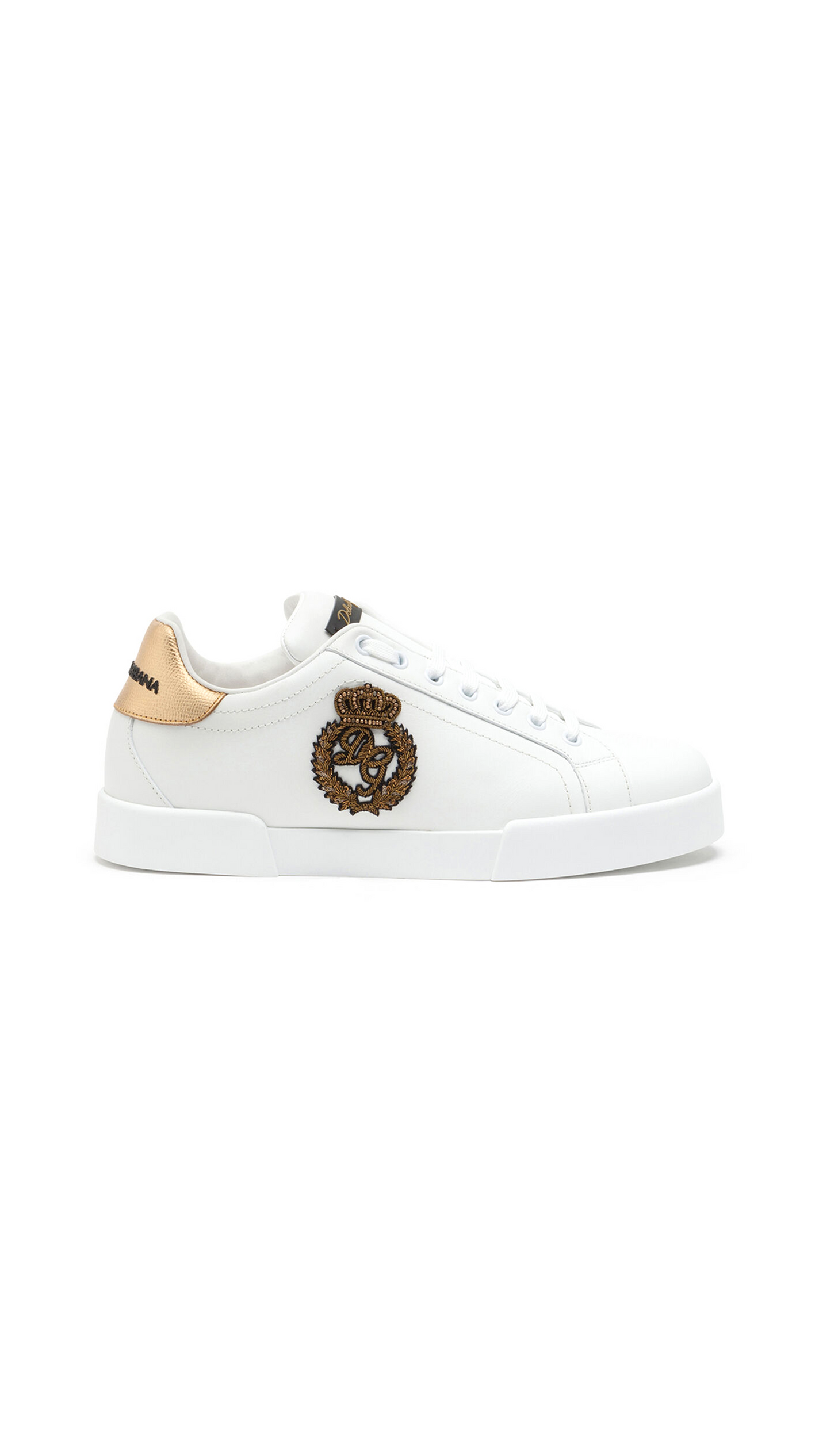 Calfskin Nappa Portofino Sneakers with Crown Patch - White / Gold