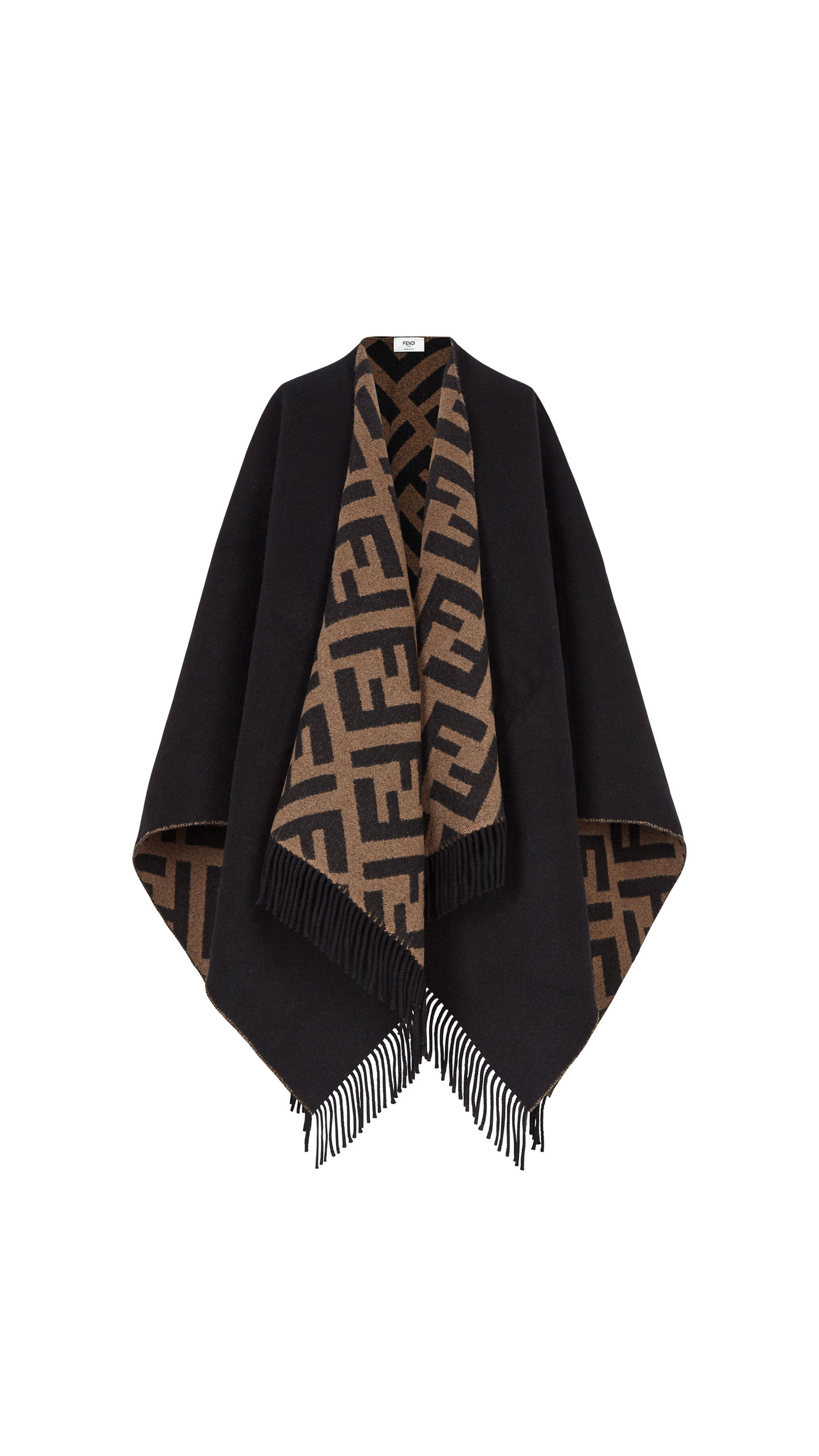 Wool and Cashmere Poncho - Black / Brown