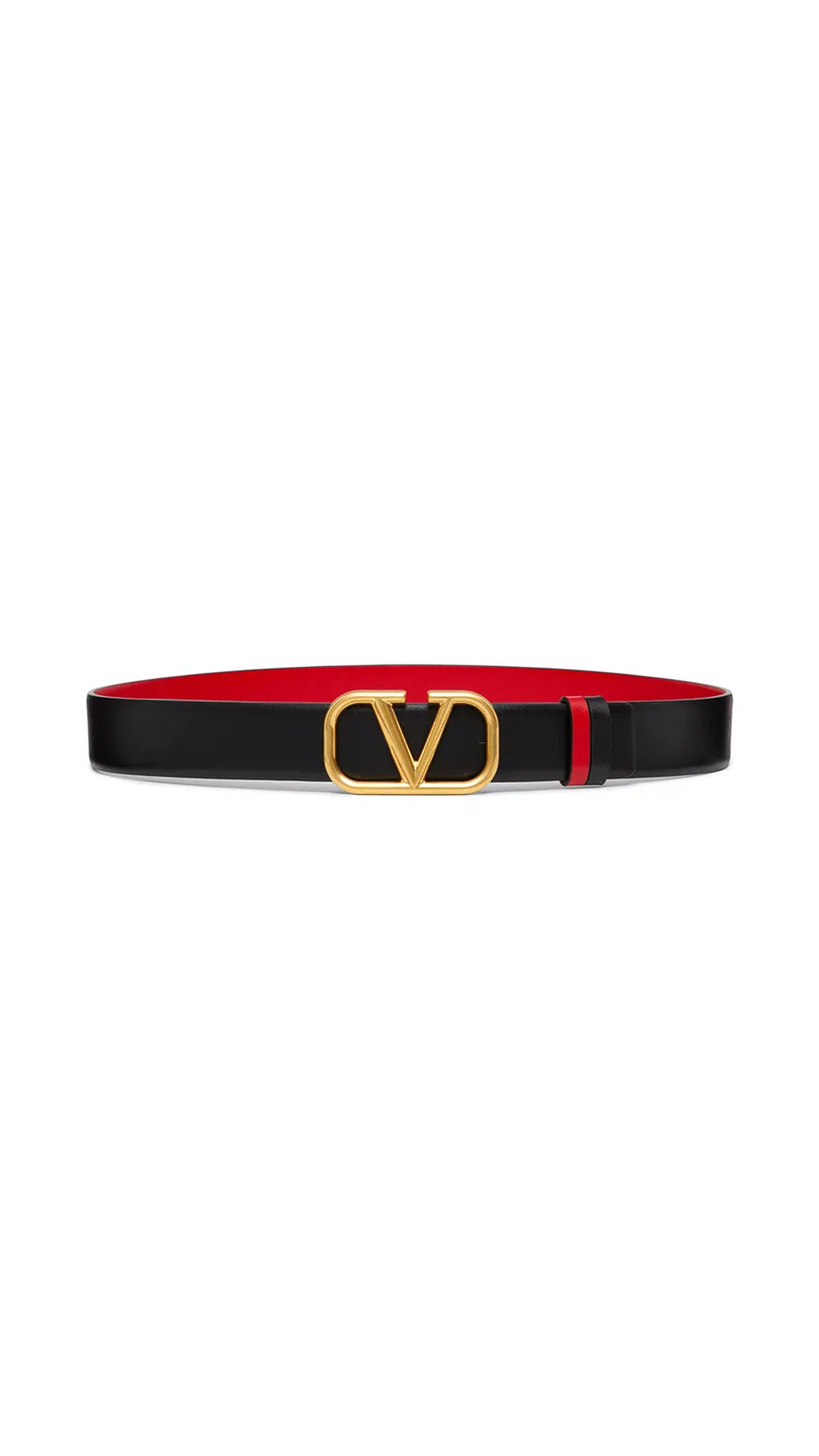 VLogo Signature Reversible Belt in Shiny Calfskin Leather 30MM - Black / Red