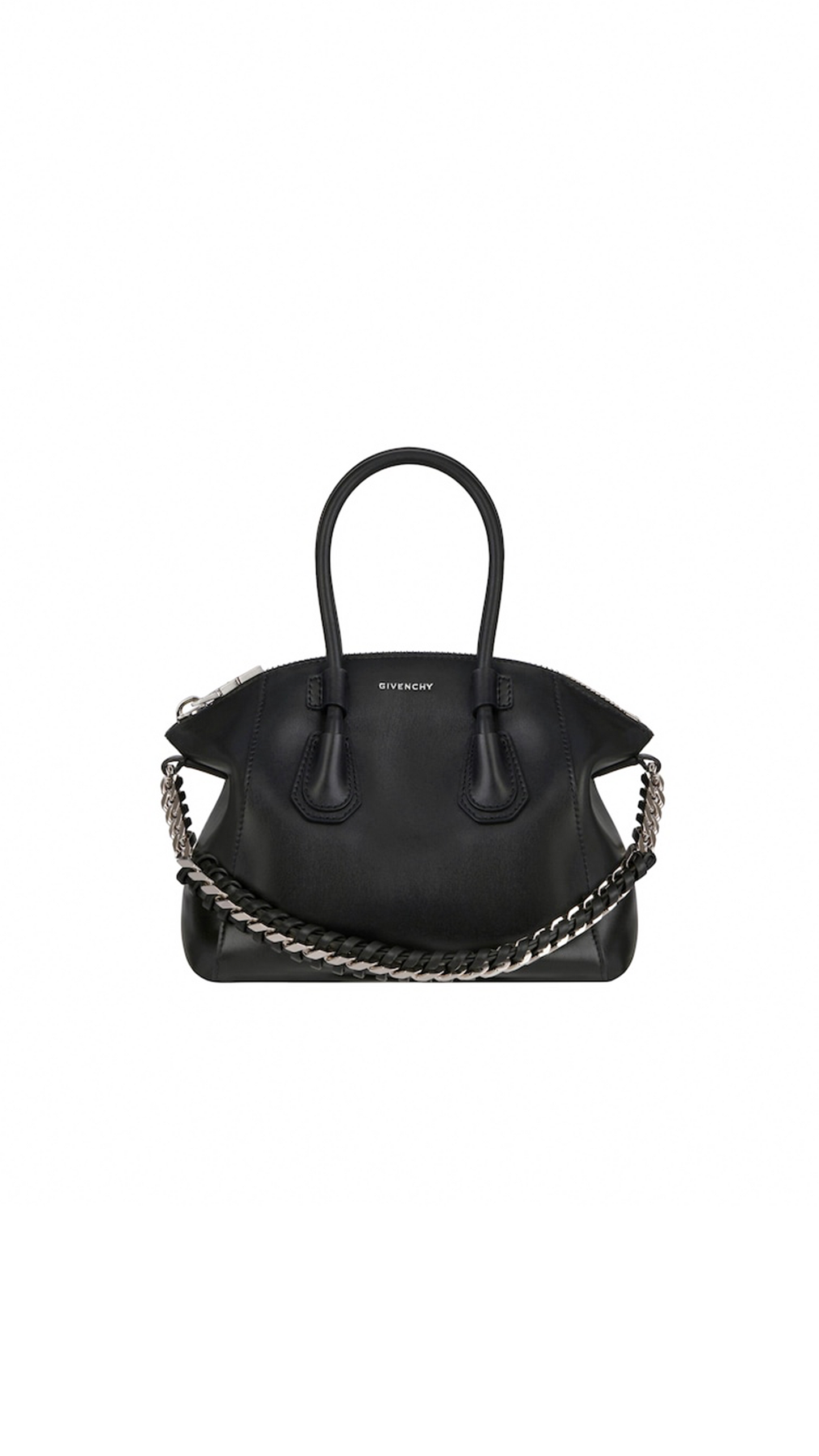 Mini Antigona Sport Bag in Leather With Chain - Black.