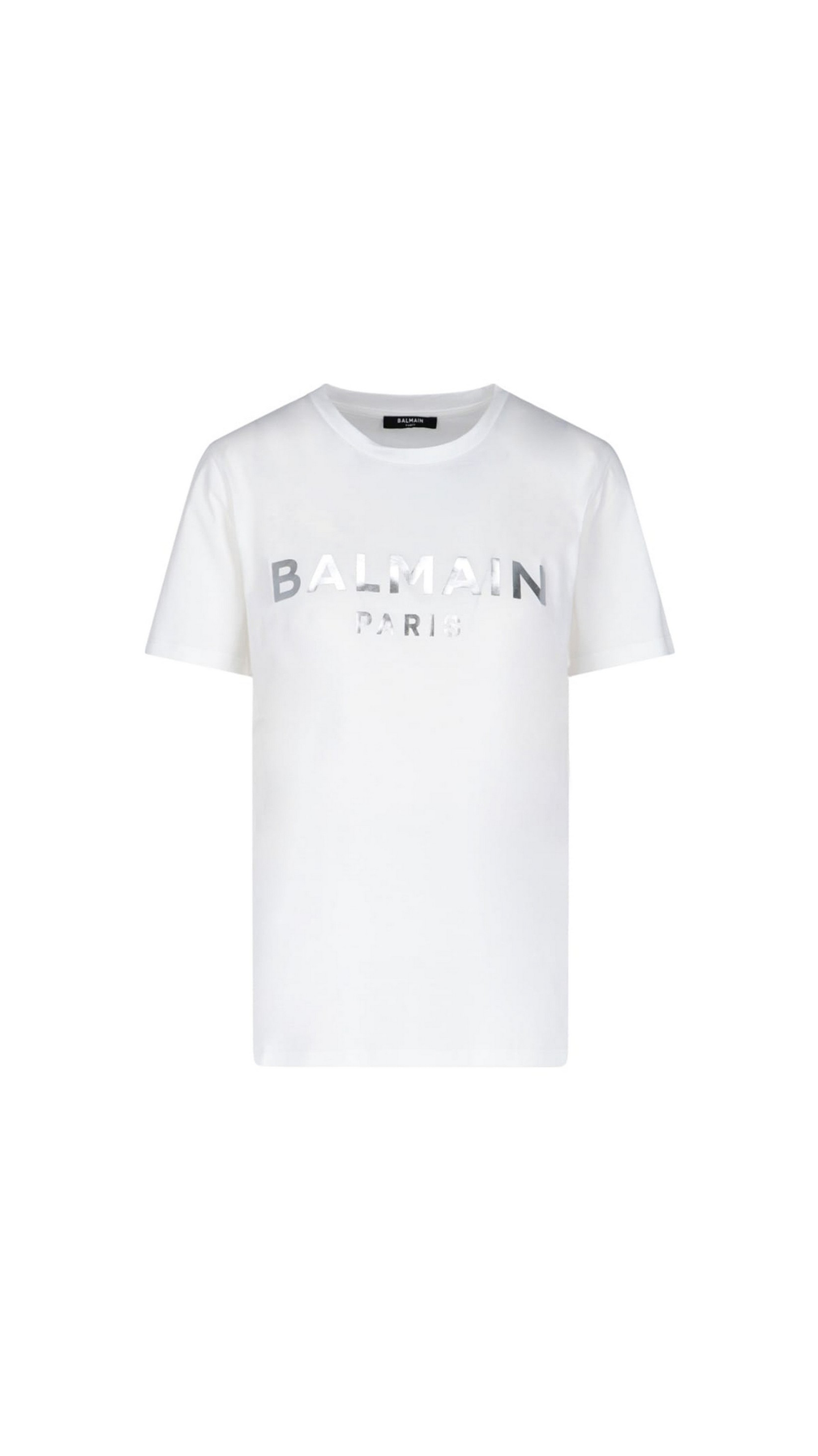 Eco-designed cotton T-shirt with Balmain logo print - White/Sliver