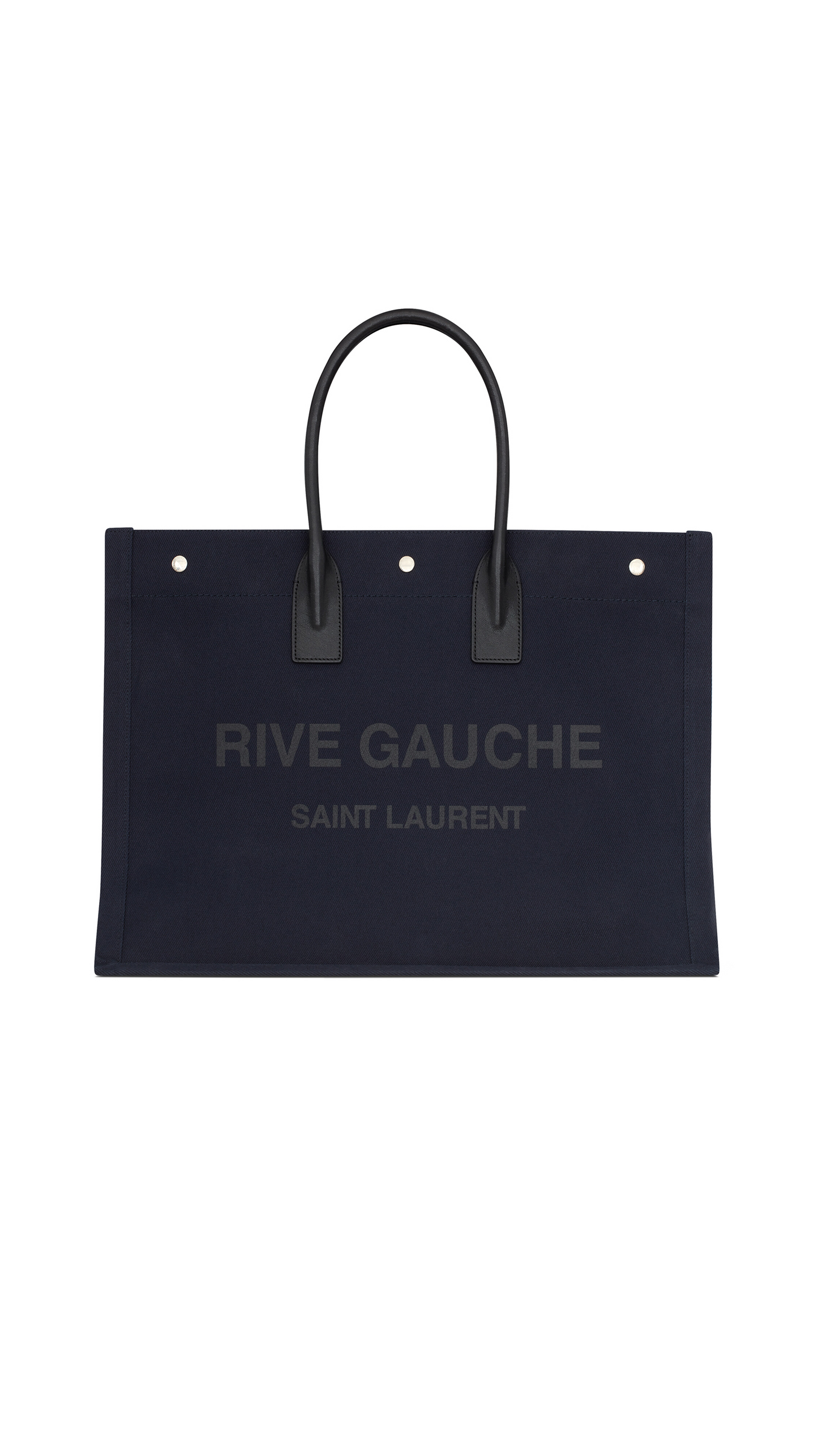 Rive Gauche Large Tote Bag In Printed Canvas And Leather - Navy / Black