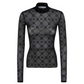 Moonogram-Flocked Mesh Top - Black