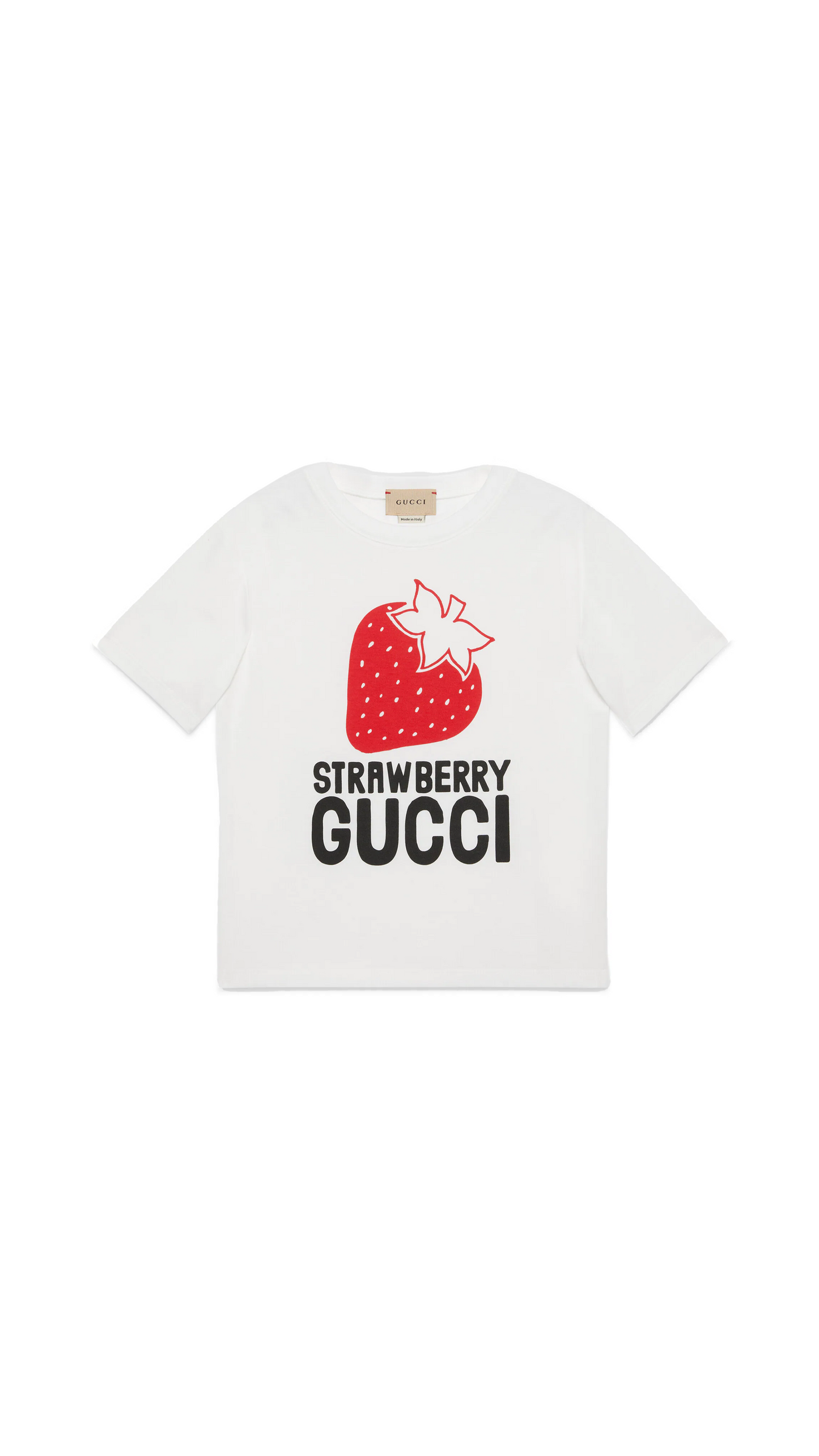 Kids Cotton Strawberry Gucci Print T-Shirt - White