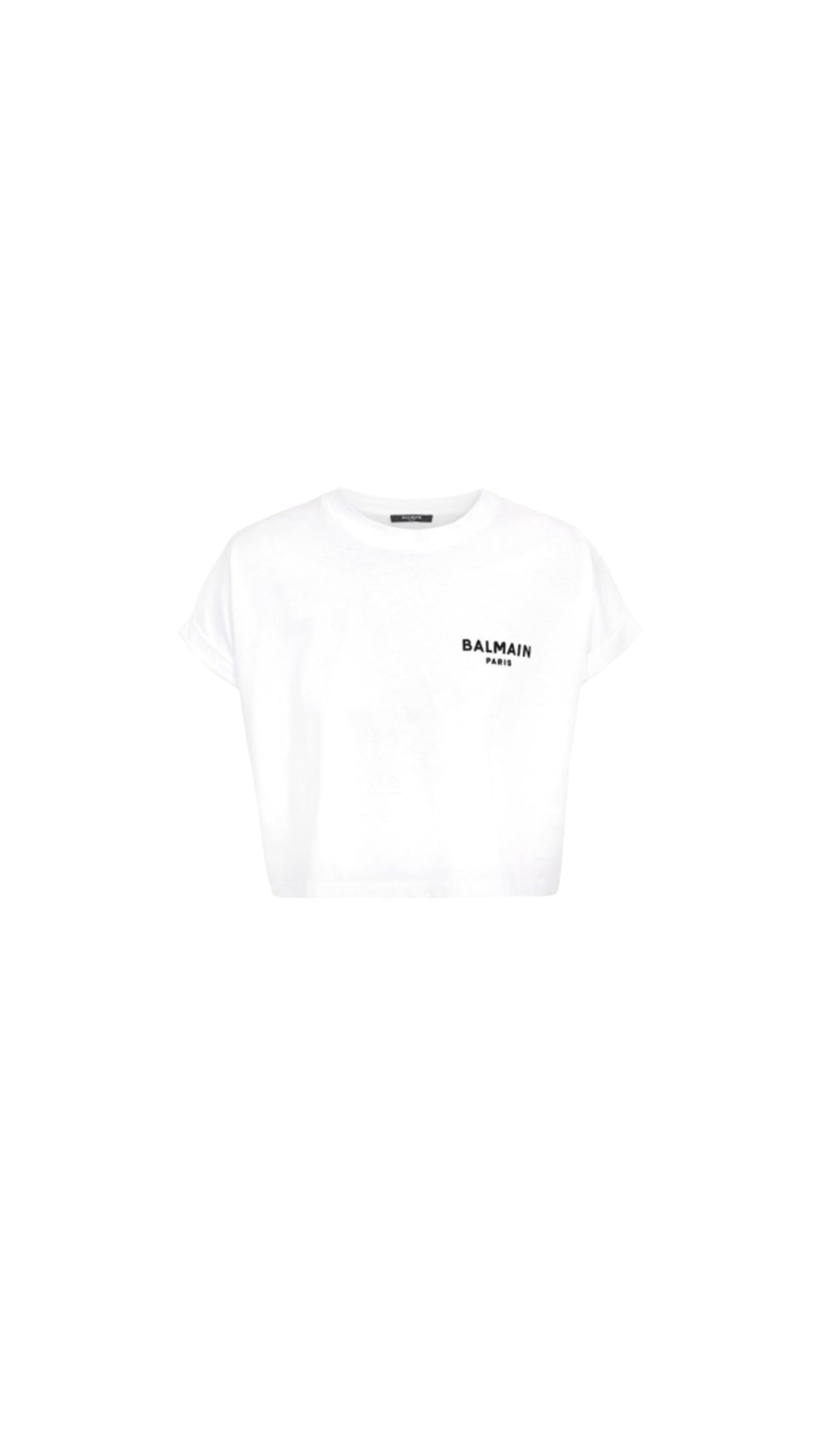 Cropped Cotton T-shirt With Flocked Logo - White