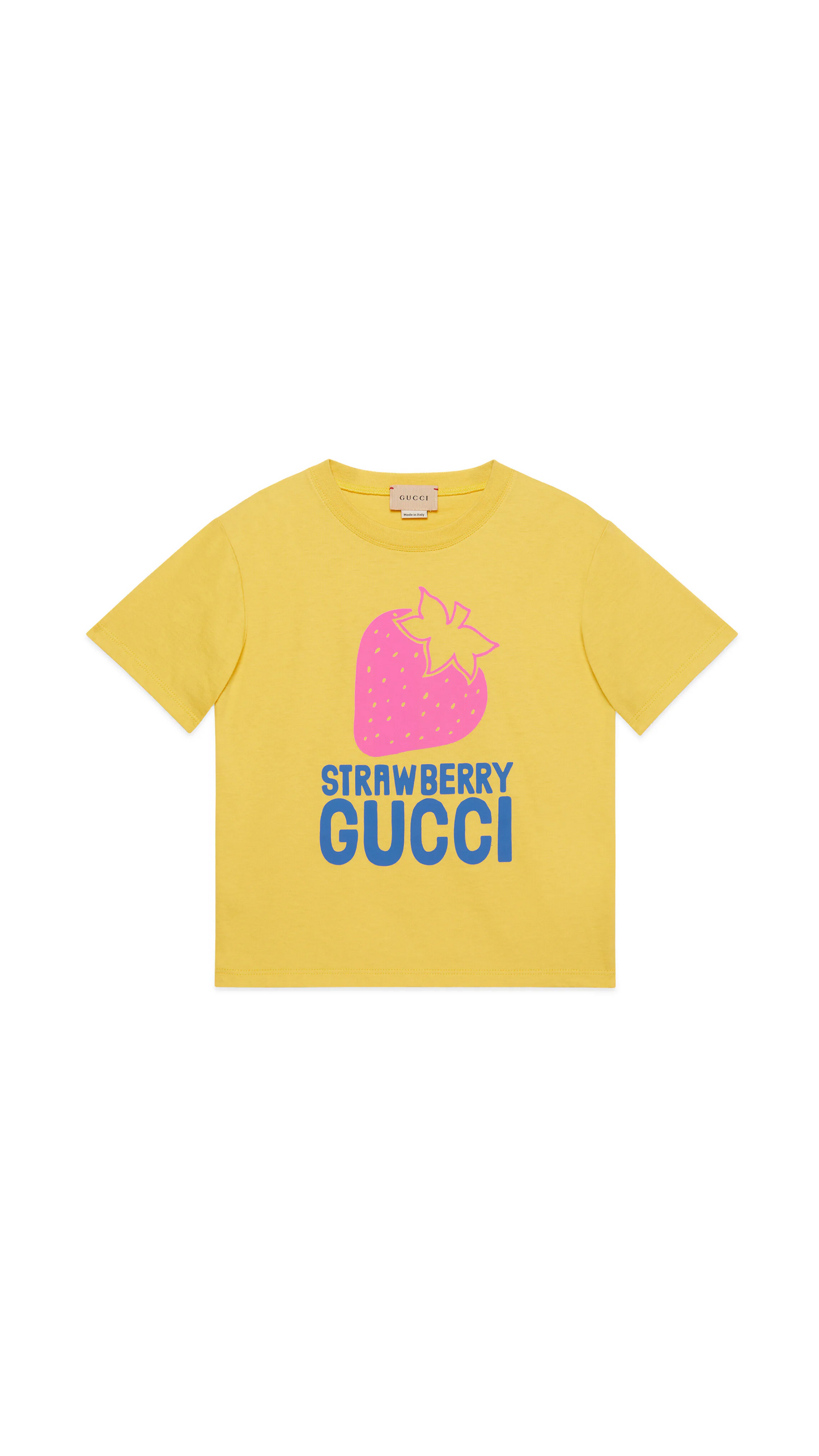 Kids Cotton Strawberry Gucci Print T-Shirt - Yellow