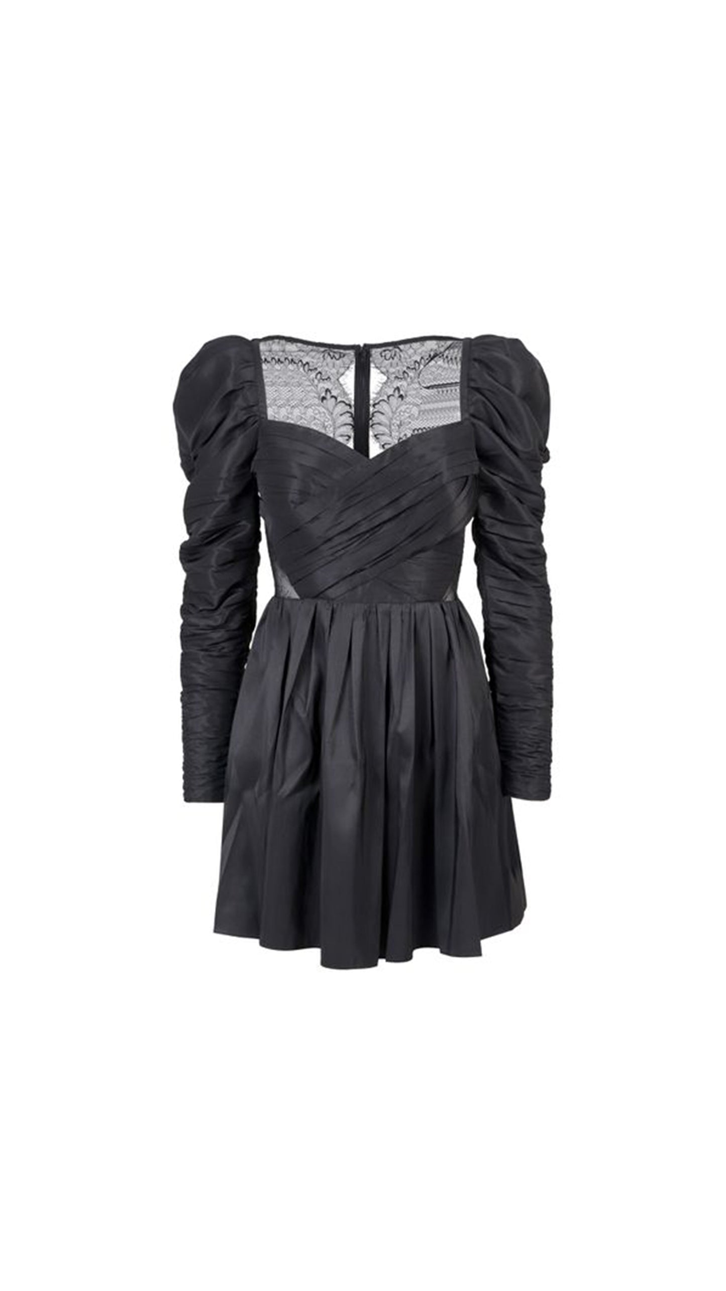 Lace Back Taffeta Mini Dress - Black